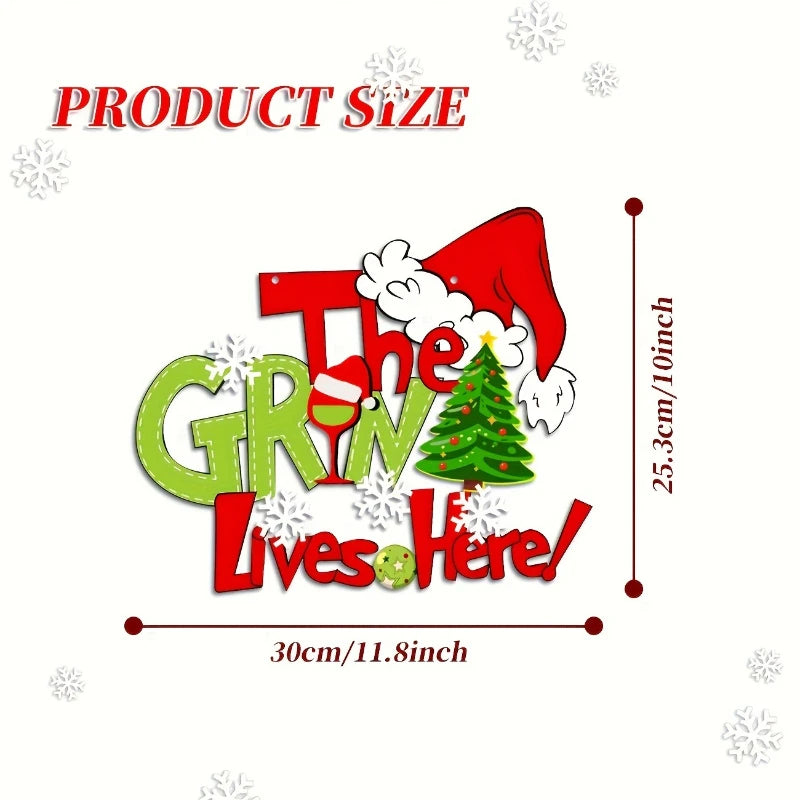 Christmas Wall Hanging Banner – Festive “Grinch Lives Here” Decoration