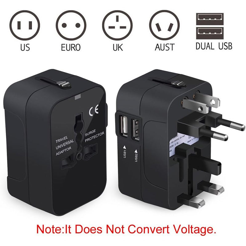 Universal Travel Adapter with USB-C-Worldwide Plug Charger (Black)