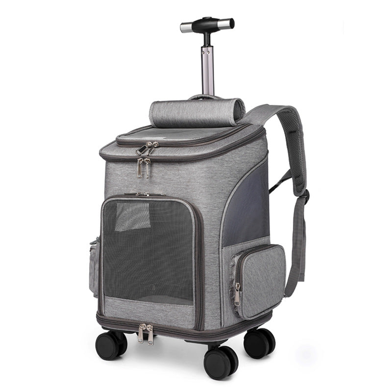 Portable Folding Trolley Pet Backpack -Travel Carrier with Wheels for Cats & Small Dogs