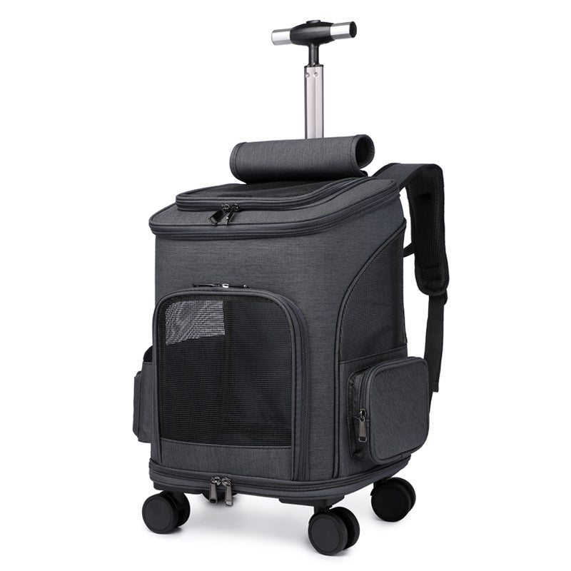 Portable Folding Trolley Pet Backpack -Travel Carrier with Wheels for Cats & Small Dogs