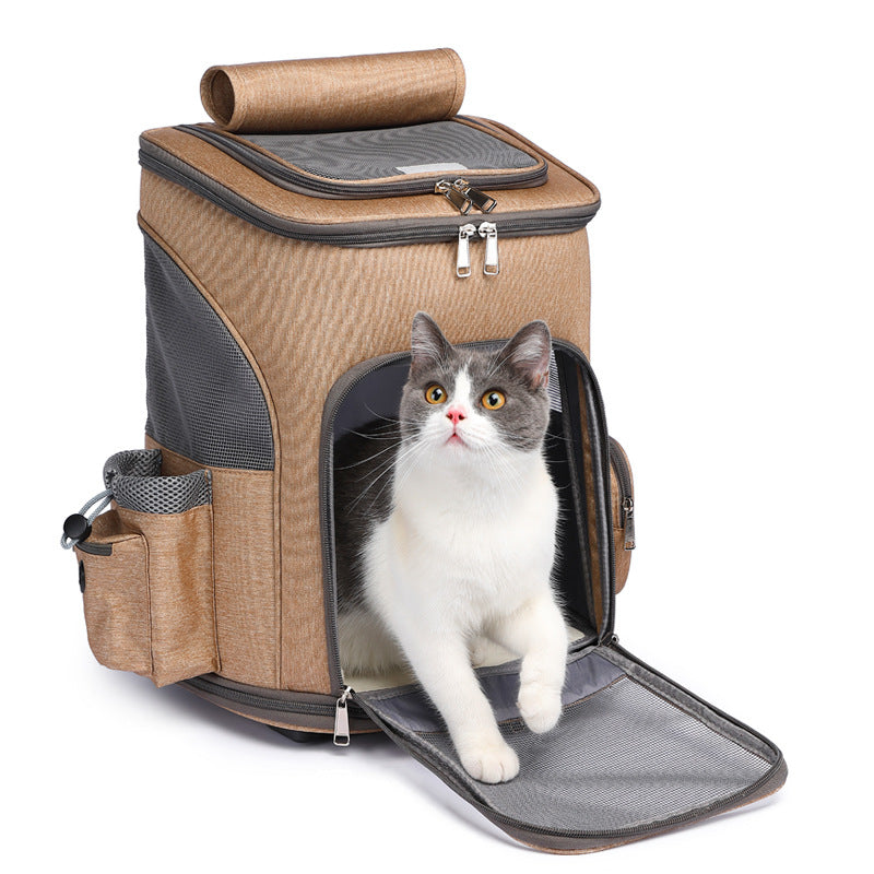 Portable Folding Trolley Pet Backpack -Travel Carrier with Wheels for Cats & Small Dogs