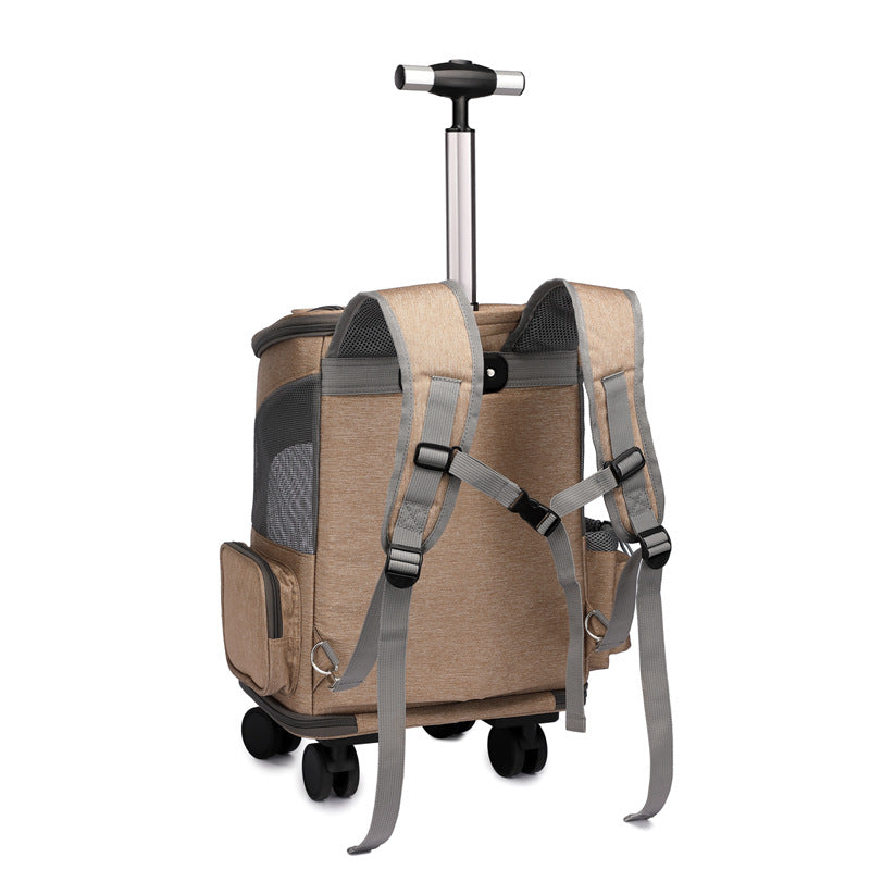 Portable Folding Trolley Pet Backpack -Travel Carrier with Wheels for Cats & Small Dogs