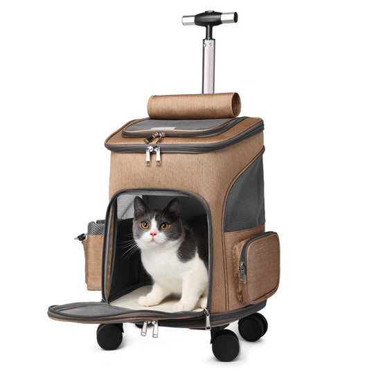 Portable Folding Trolley Pet Backpack -Travel Carrier with Wheels for Cats & Small Dogs
