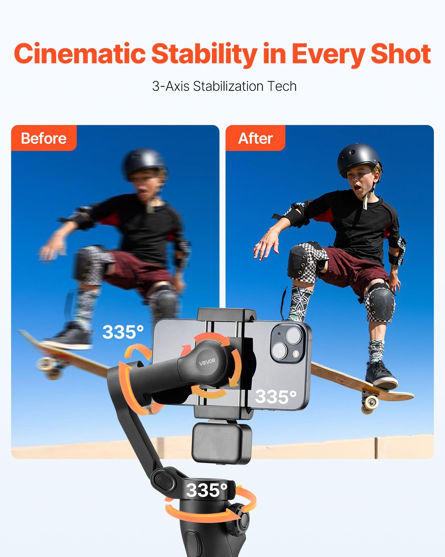 3-Axis Phone Gimbal Stabilizer with Light for iphone & Android