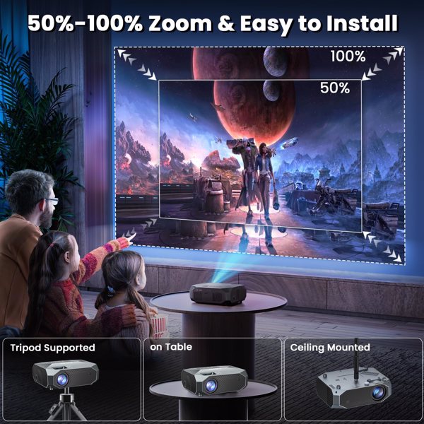 Smart Projector with 5G WiFi & Bluetooth – Native 1080P, 4K Support