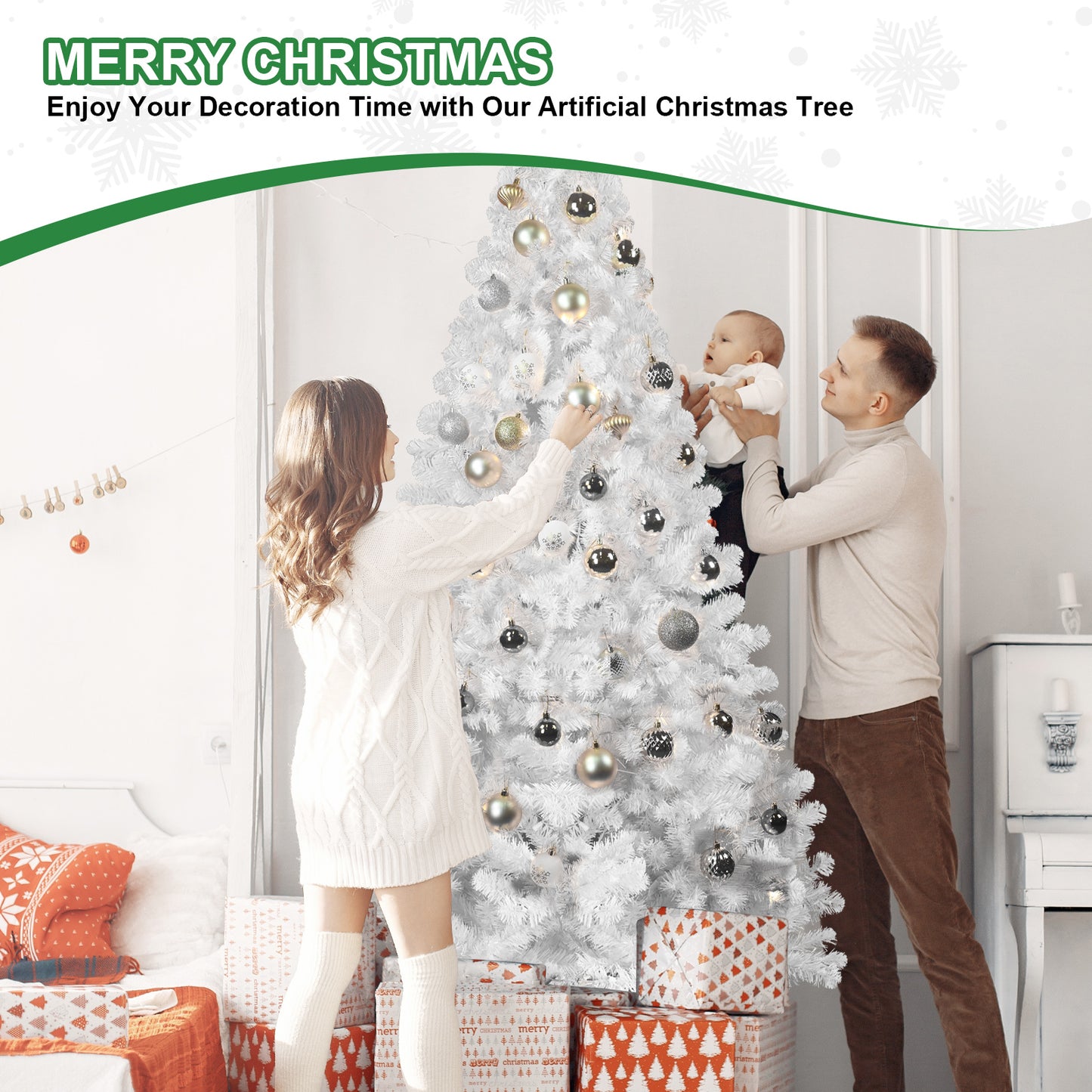 White Artifician Christmas Tree with Ornaments-Fast USA Shipping