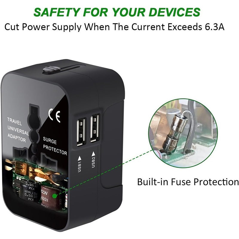 Universal Travel Adapter with USB-C-Worldwide Plug Charger (Black)