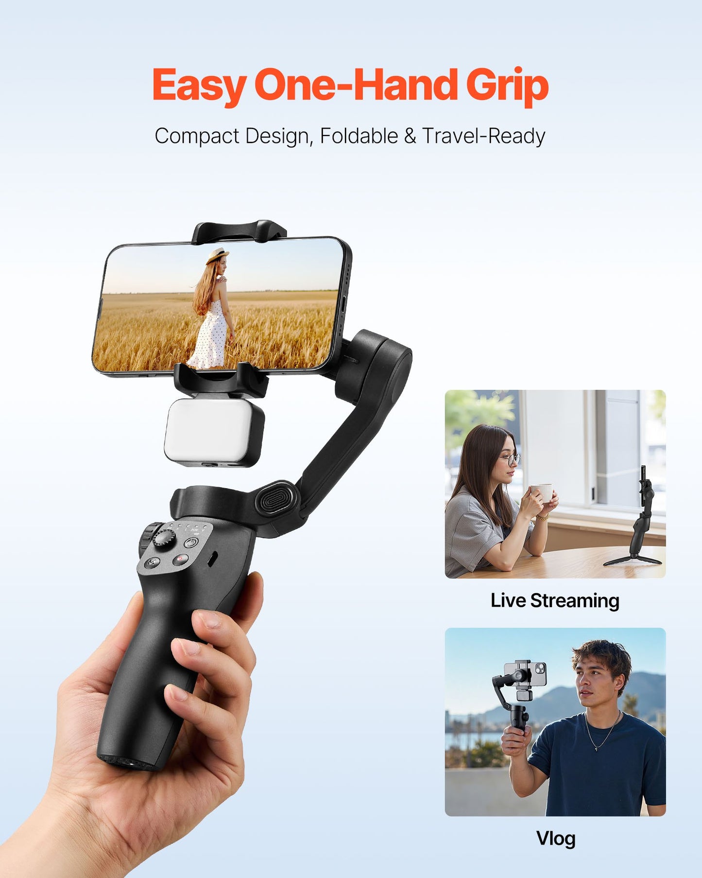 3-Axis Phone Gimbal Stabilizer with Light for iphone & Android