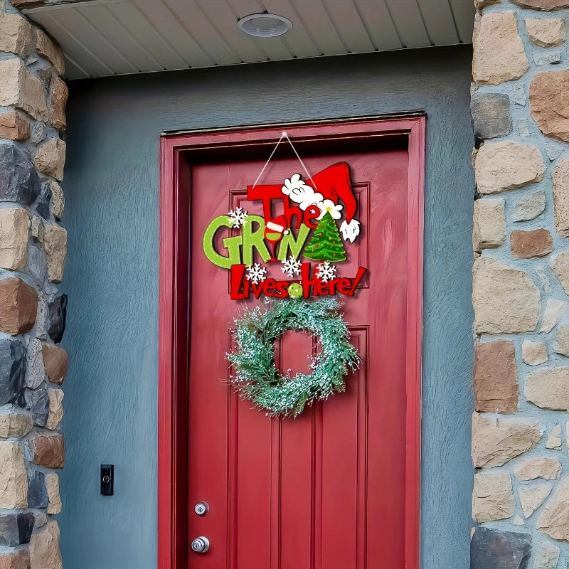 Christmas Wall Hanging Banner – Festive “Grinch Lives Here” Decoration