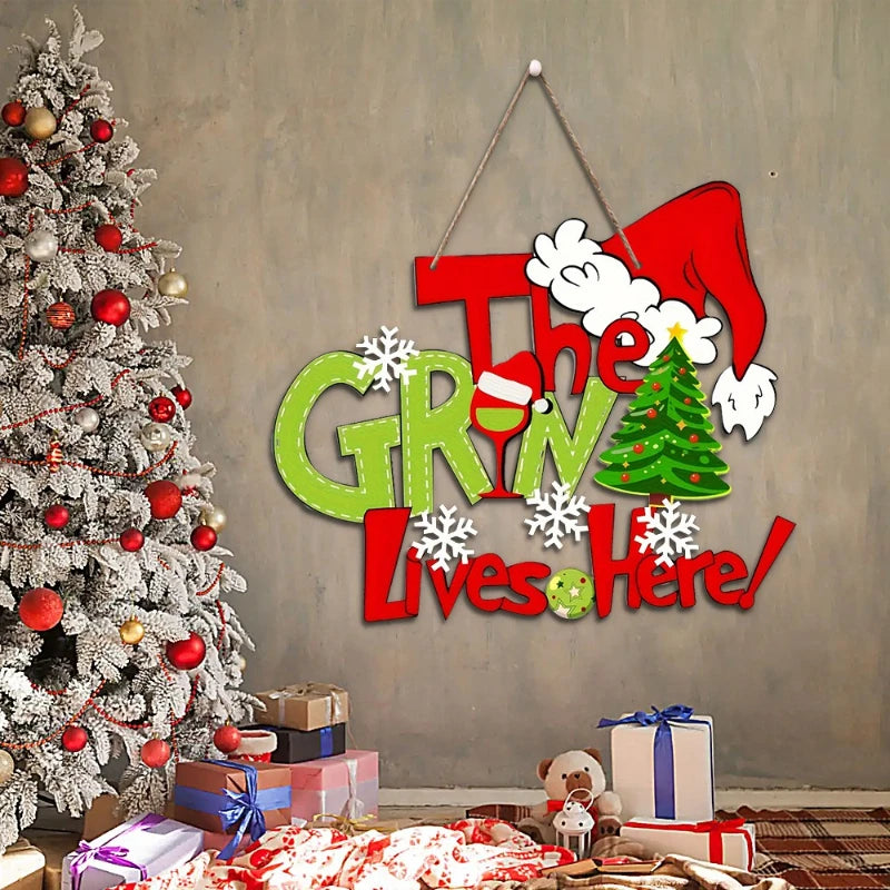 Christmas Wall Hanging Banner – Festive “Grinch Lives Here” Decoration