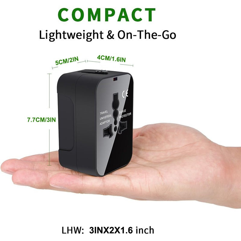 Universal Travel Adapter with USB-C-Worldwide Plug Charger (Black)