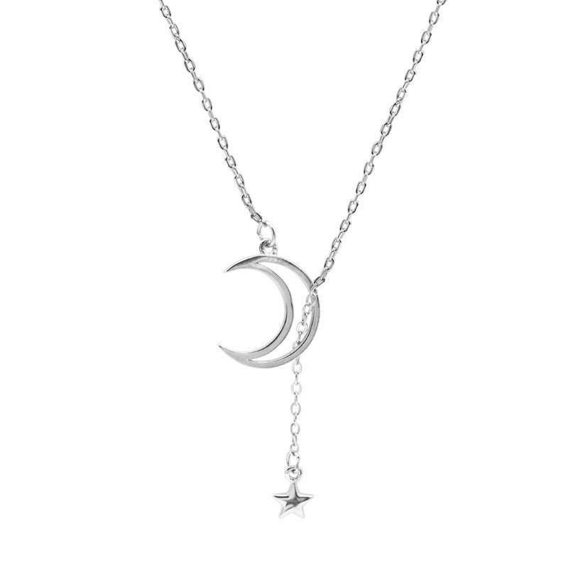 Niche Minimalist 925 Sterling Silver Moon And Star Tassel Necklace